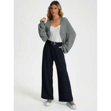 LILLUSORY Bolero Shrug Cropped Cardigan Sweater Fall Batwing Cute Casual Y2k Going Out Long Sleeve Open Front Knitted Sweaters 2025 LightGrey S