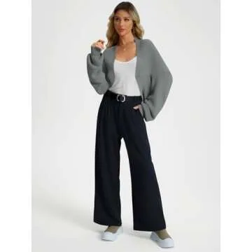 LILLUSORY Bolero Shrug Cropped Cardigan Sweater Fall Batwing Cute Casual Y2k Going Out Long Sleeve Open Front Knitted Sweaters 2025 LightGrey S
