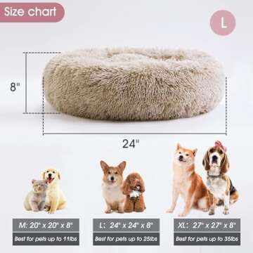 Calming Dog Bed & Cat Bed, Anti-Anxiety Donut Cuddler Warming Cozy Soft Round Bed, Fluffy Faux Fur Plush Cushion bed for Small Medium Dogs and Cats (20"/24"/27"/30")