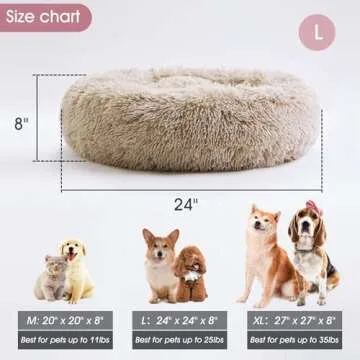 Calming Dog Bed & Cat Bed, Anti-Anxiety Donut Cuddler Warming Cozy Soft Round Bed, Fluffy Faux Fur Plush Cushion bed for Small Medium Dogs and Cats (20"/24"/27"/30")