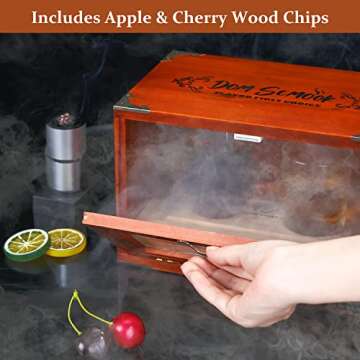 Cocktail Smoker Kit with Smoking Gun & Cocktail Smoker Box - Whiskey Smoker Kit with Wood Chips (Apple & Cherry) - Old Fashioned Bourbon Drink Smoker Kit