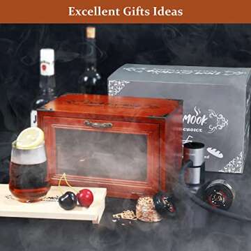 Cocktail Smoker Kit with Smoking Gun & Cocktail Smoker Box - Whiskey Smoker Kit with Wood Chips (Apple & Cherry) - Old Fashioned Bourbon Drink Smoker Kit