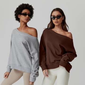 Stylish QINSEN Women's Off-Shoulder Oversized Sweatshirt