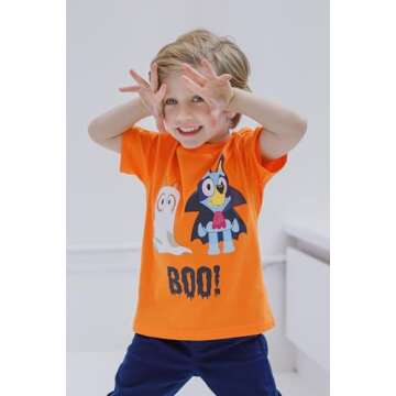 Bluey Bingo Halloween Big Girl Boy Kids T-Shirt Orange / 10-12