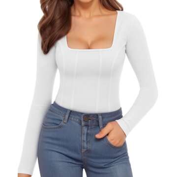 MANGOPOP Square Neck Bodysuit for Women - Stylish & Comfortable
