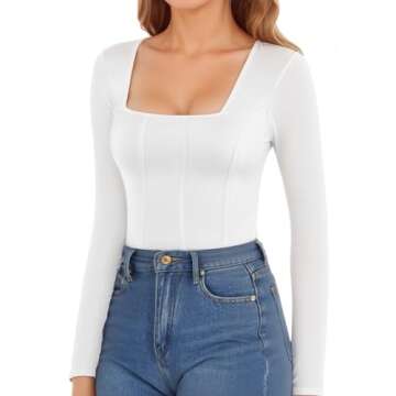 MANGOPOP Square Neck Bodysuit for Women - Stylish & Comfortable