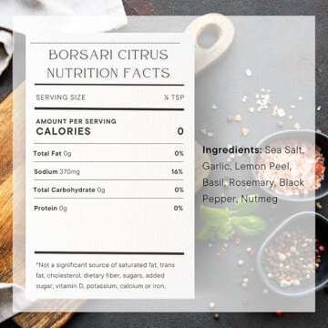 Borsari Citrus Salt Seasoning - Gourmet Seasoned Salt with Lemon, Pepper, and Herbs - Premium Citrus...