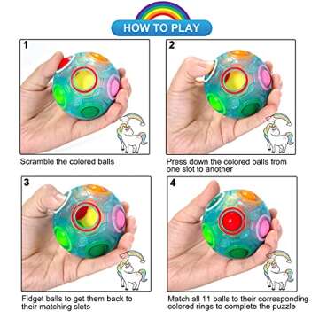 Vdealen Magic Rainbow Puzzle Ball, Fidget Ball Puzzle Brain Teaser Fidget Toy for Boys & Girls- Birthday Party Easter Valentines Day Christmas Stocking Stuffers for Kids Teen & Adults(Blue)