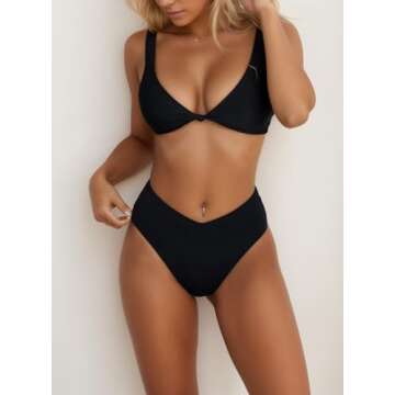 geluboao Two Piece High Waisted Bikini Swimsuits for Women Cheeky Brazilian Cut Thong Sexy V Neck Pu...