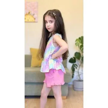 Arshiner Girls 2-Piece Summer Outfit Sleeveless Ruffle Hem Top and Elastic Waist Shorts Pink Leopard Print Size 2T