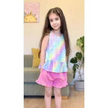 Arshiner Girls 2-Piece Summer Outfit Sleeveless Ruffle Hem Top and Elastic Waist Shorts Pink Leopard Print Size 2T