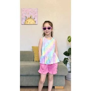 Arshiner Girls 2-Piece Summer Outfit Sleeveless Ruffle Hem Top and Elastic Waist Shorts Pink Leopard Print Size 2T