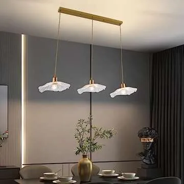 DYNAMI Modern Minimalist Style Pendant Light,3-Light Metal Chandeliers Lotus Leaf Creative Ceiling Lighting Fixture,Linear Barn Hanging Pendant Lighting for Living Room Kitchen Island Farmhouse