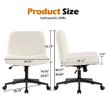 BOSMILLER Criss Cross Chair with Wheels, Vanity Chair with Back, Armless Makeup Chair, Wide Desk Cha...
