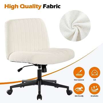 BOSMILLER Criss Cross Chair with Wheels, Vanity Chair with Back, Armless Makeup Chair, Wide Desk Chair Cute, Height Adjustable Makeup Chair, Cross Legged Office Chair, WhiteSherpa with Wheels