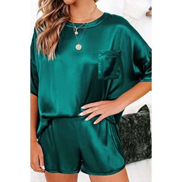 Ekouaer Satin PJ Set - Short Sleeve Pajamas for Women