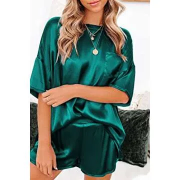 Ekouaer Satin PJ Set - Short Sleeve Pajamas for Women