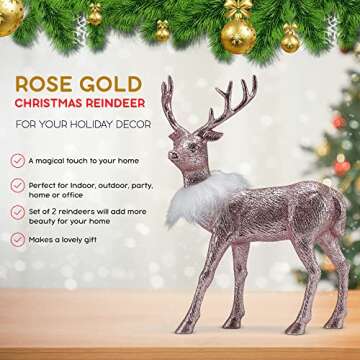Ornativity Rose Glitter Christmas Reindeer - Xmas Holiday Party Deer Figurine Statues Dinner Tabletop Decorations Centerpiece Mantle - 12" Pack of 2