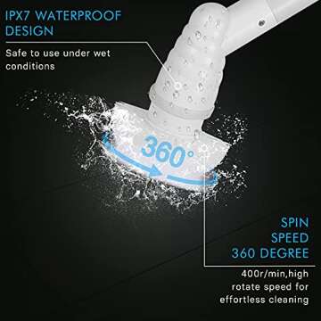 Upgraded Electric Spin Scrubber,Shower Scrubber,360 Cordless Super Power Shower Cleaning Brush with 3 Replaceable Cleaner Heads and Adjustable Extension Handle for Floor,Bathroom,Tub,Kitchen,Tile.