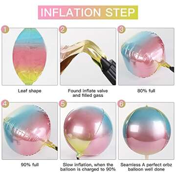 Acoavo Big 22 Inch Gradient Rainbow Balloon Pack of 6, 4D 360 Degree Sphere Mirror Metallic Pastel Rainbow Foil Balloons for Birthday, New Year, Tie Dye Balloons