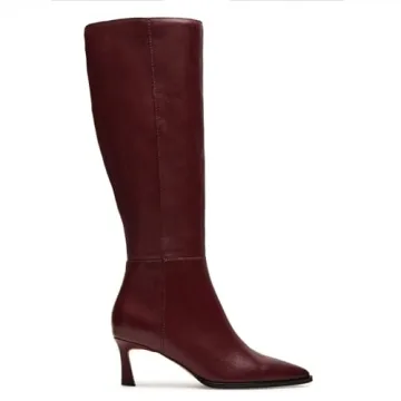 Chic CORNMOOD Burgundy Kitten Heel Knee High Boots for Women