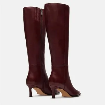 Chic CORNMOOD Burgundy Kitten Heel Knee High Boots for Women