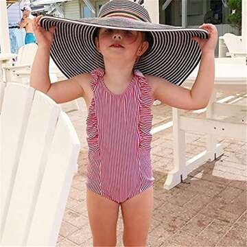 Baby Girl Swimsuit Ruffles One Piece Swimsuit Striped Beach Baby Girl Bathing Suit Bikini Infant Gir...