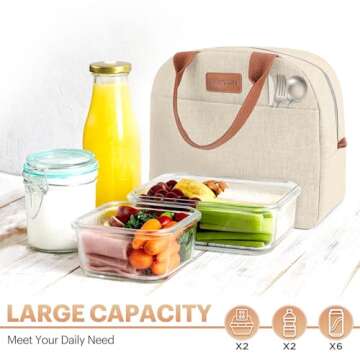 Lunch Bag for Women & Men Adult Insulated Lunch Box, Small Leakproof Cooler Food Lunch Containers Reusable High Capacity Lunch Tote Bags for Work, Travel, Outdoor (Beige)