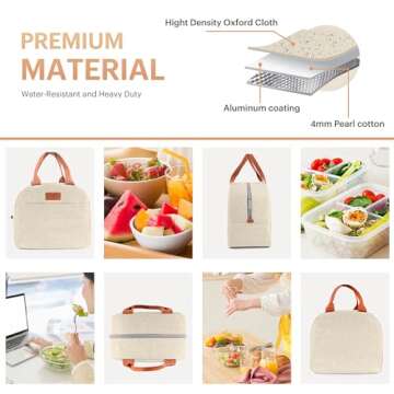 Lunch Bag for Women & Men Adult Insulated Lunch Box, Small Leakproof Cooler Food Lunch Containers Reusable High Capacity Lunch Tote Bags for Work, Travel, Outdoor (Beige)