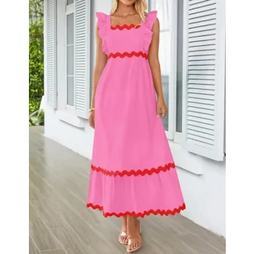 ZESICA Summer Sleeveless Ruffle Dress for Women