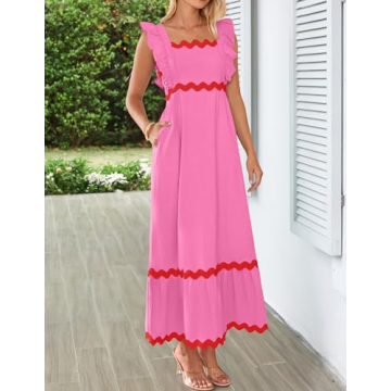 ZESICA Summer Sleeveless Ruffle Dress for Women