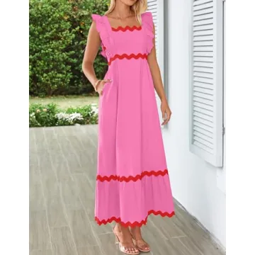 ZESICA Summer Sleeveless Ruffle Dress for Women