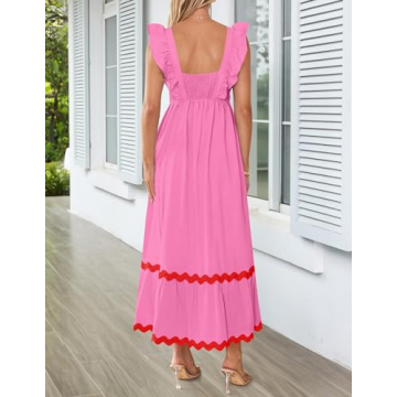 ZESICA Summer Sleeveless Ruffle Dress for Women