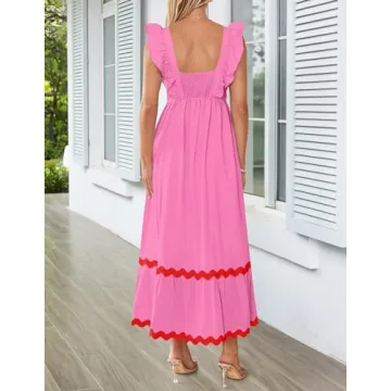 ZESICA Summer Sleeveless Ruffle Dress for Women