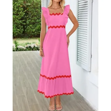 ZESICA Summer Sleeveless Ruffle Dress for Women