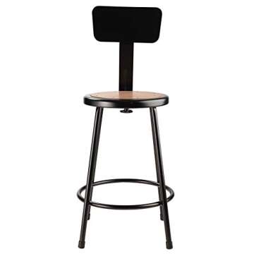 National Public Seating 6224B-10 24"Heavy Duty Steel Stool with Backrest, Black