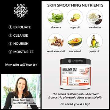 pureSCRUBS Premium Pink Himalayan Salt Body Scrub Set - Large 16oz CITRUS SCRUB, Organic Essential Oils & Nutrients INCLUDES Wooden Stirring Spoon, Loofah & Mini Exfoliating Bar Soap