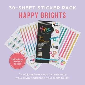 Happy Planner Sticker Pack for Journals, Calendars, and Scrapbooks - Bright Stickers, 688 Total, 30 ...