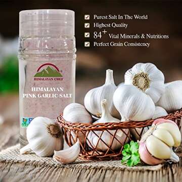 Himalayan Chef Pink Garlic Salt - Natural Seasoning with Grinder