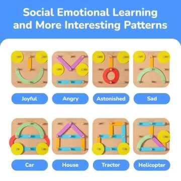 Bimi Boo Wooden Stacking Letters and Numbers Construction Activity Set for Toddlers, Peg Board Shape Sorter for Learning ABCs, Numbers, Emotions (28 Sticks, 1 Board, 1 Guide Booklet)