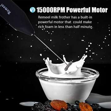 Remeel Handheld Milk Frother: Powerful & Portable Foam Maker for Coffee, Latte, Cappuccino, Hot Choc...