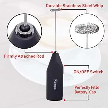 Remeel Handheld Milk Frother - Portable Foam Maker for Coffee