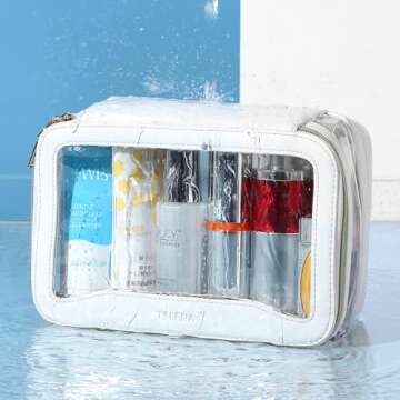 Telena Clear Makeup Bag Travel Toiletry Cosmetic Bag Portable Make Up Organizer for Women Beige