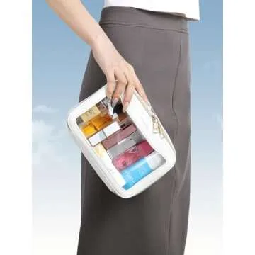 Telena Clear Makeup Bag Travel Toiletry Cosmetic Bag Portable Make Up Organizer for Women Beige