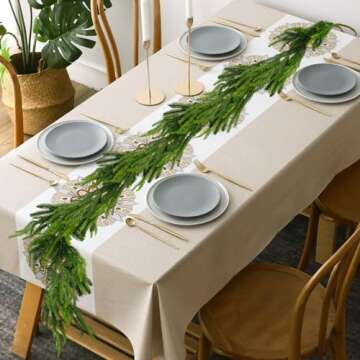 6ft Spring Real Touch Norfolk Pine Garland Table Garland, Artificial Faux Greenery Garlands for Mantle Indoor Home Decor Xmas Holiday Seasonal