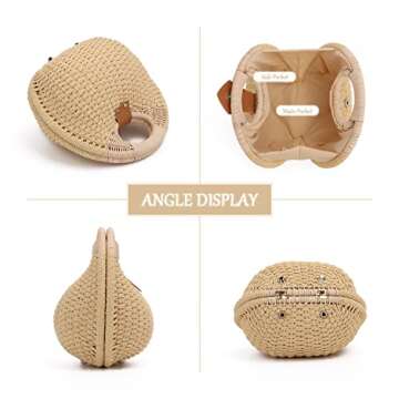 Ynport Straw Purses for Women Summer Beach Rattan Tote Bag Round Handle Ring Handbag Retro Handmade ...