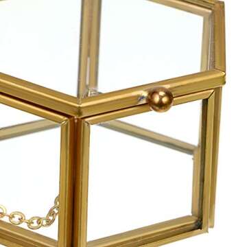 Hipiwe Glass Vintage Jewelry Box - Golden Geometric Jewelry Display Organizer Keepsake Box Case Home Decorative Box for Storage Trinket Ring Earring Chest (Small)
