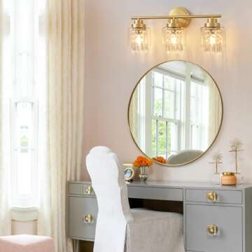 Biewalk 3 Light Gold Bathroom Vanity Light Fixtures, Modern Gold Vanity Lights Over Mirror, Brushed Gold Bathroom Wall Sconce with Crystal Clear Glass Shade (Exclude Bulb)