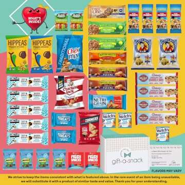 Gift A Snack - Valentines Day Healthy Snack Box Care Package + Greeting Card (40 Count) Galentines Birthday Treats Gift Basket, Nutritious Granola Breakfast Bars Corporate Gifts