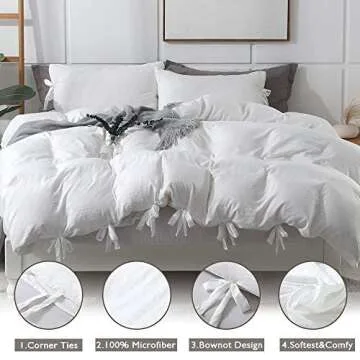 Annadaif White Duvet Cover Queen Size - 3 Pieces Soft Microfiber with Bowknot